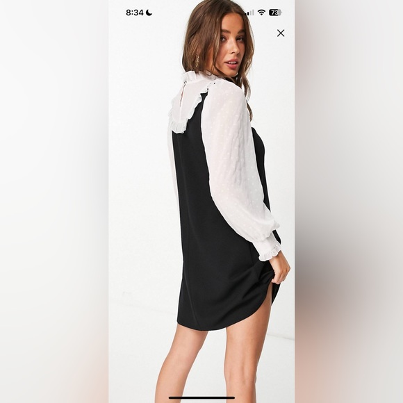 Miss Selfridges layered mixed fabric pinny dress in black NWOT size 8 - Picture 3 of 4